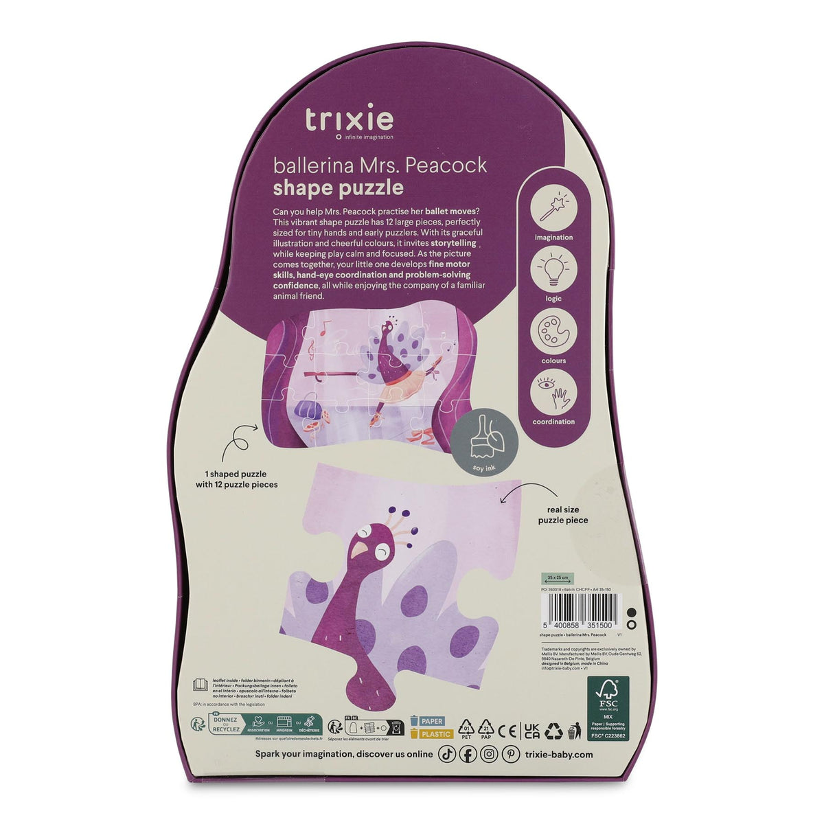 Shape puzzle - Ballerina Mrs. Peacock - 12 pcs - FSC MIX 100%
