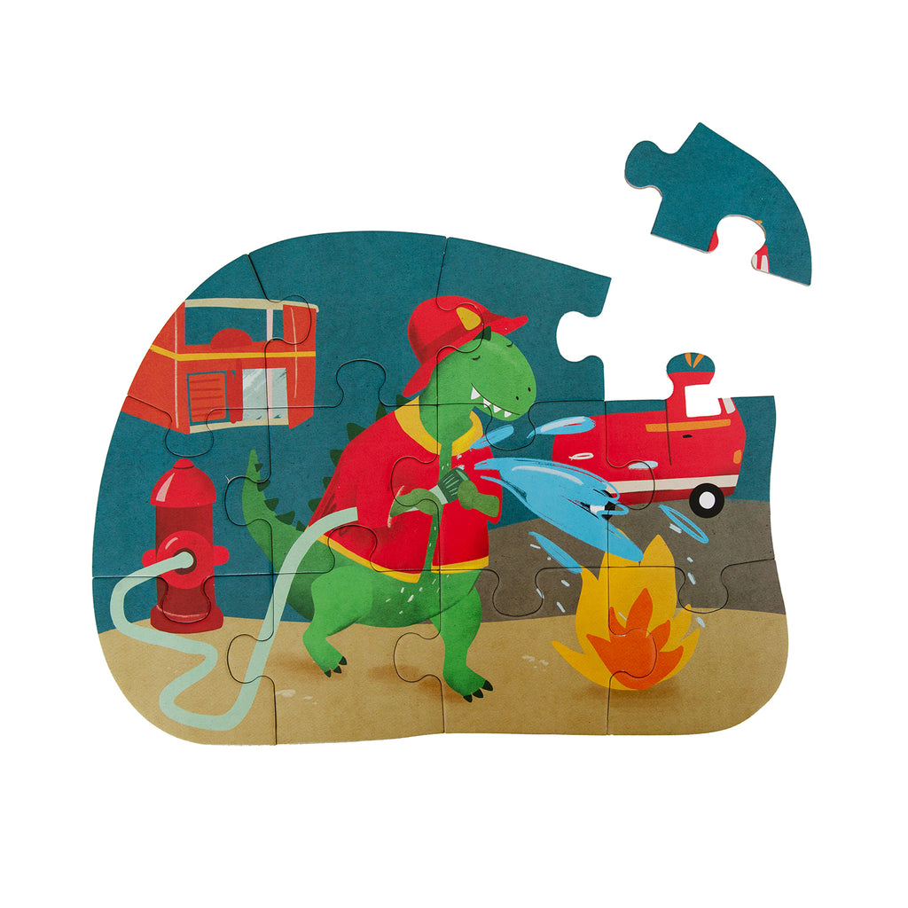 Shape puzzle - Fireman Mr. Dino - 12 pcs - FSC MIX 100%