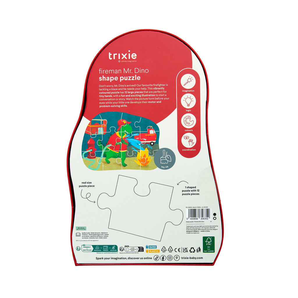 Shape puzzle - Fireman Mr. Dino - 12 pcs - FSC MIX 100%