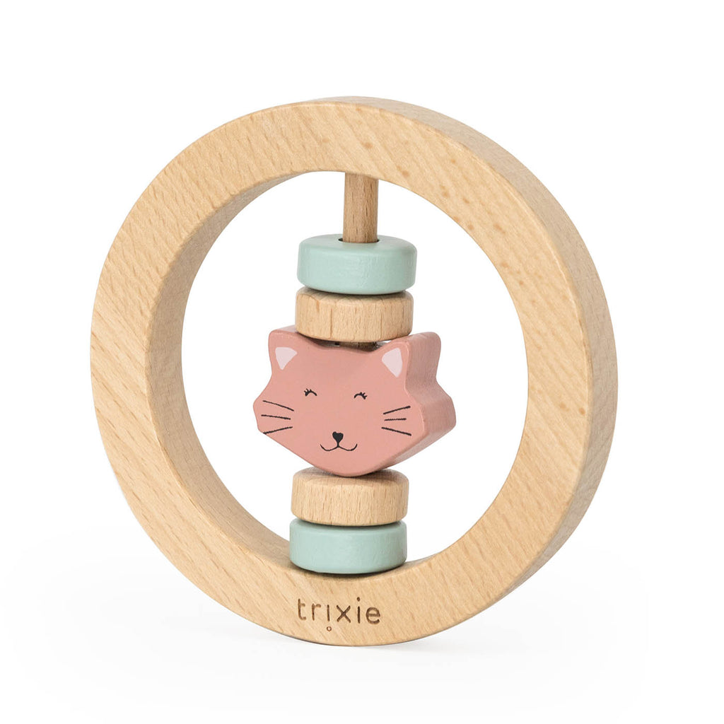 Wooden round rattle - Mrs. Cat - FSC 100%