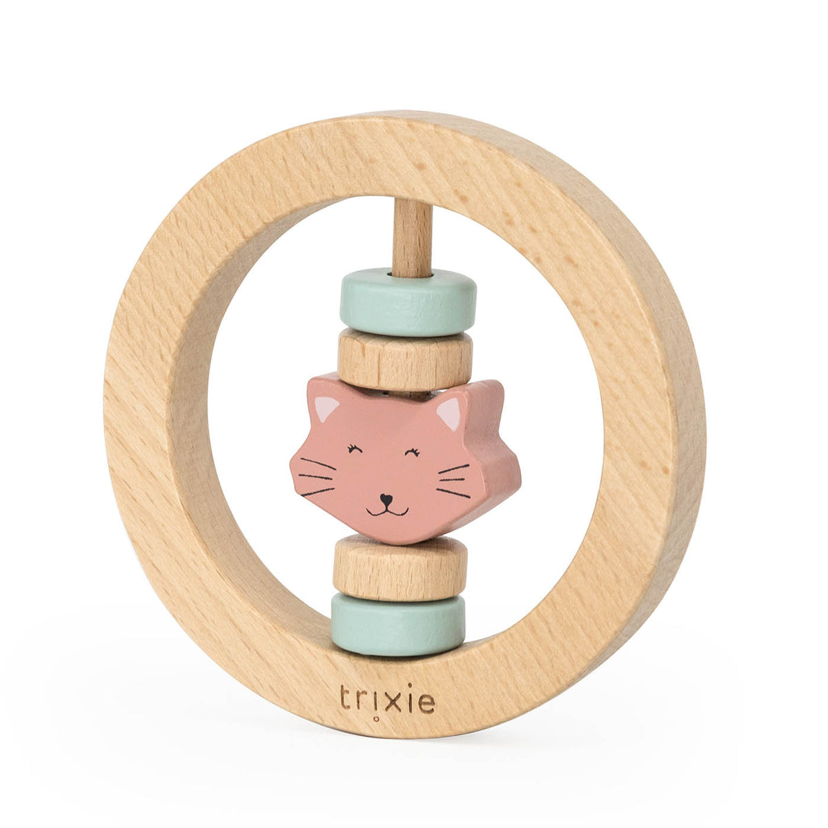 Wooden round rattle - Mrs. Cat - FSC 100%