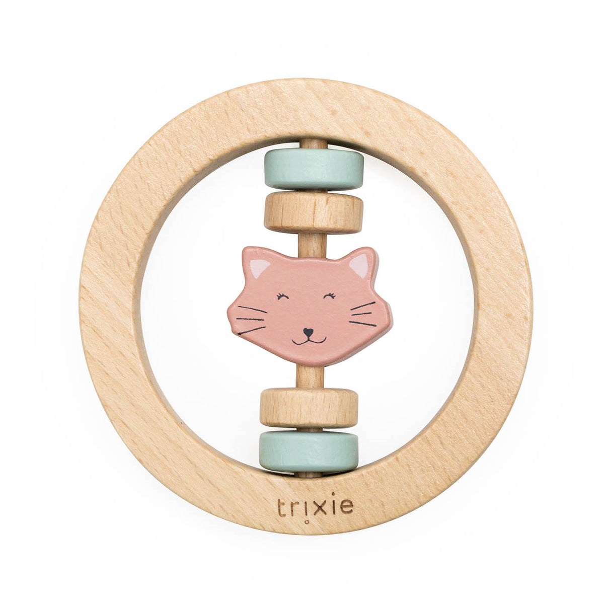 Wooden round rattle - Mrs. Cat - FSC 100%
