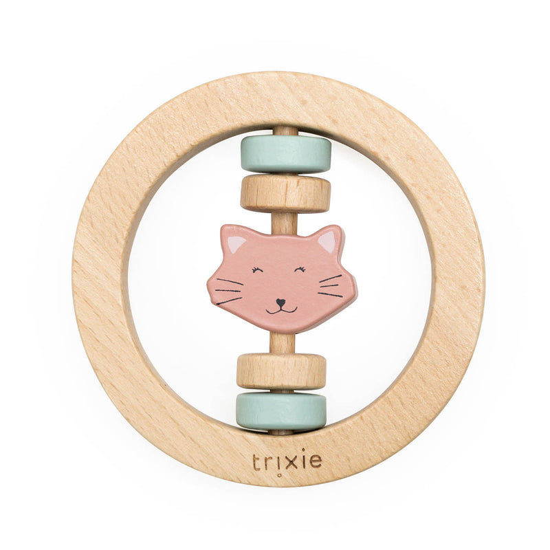 Wooden round rattle - Mrs. Cat - FSC 100%