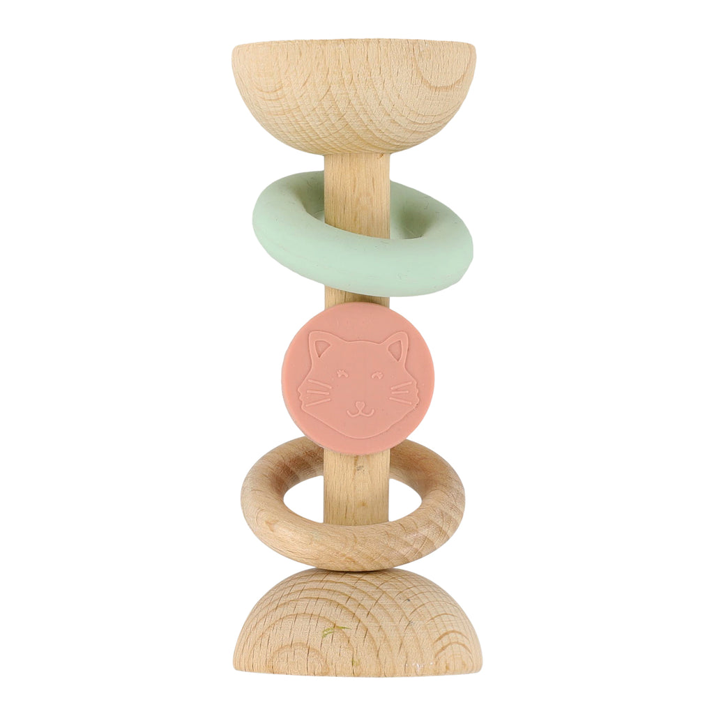 Wooden silicone rattle - Mrs. Cat - FSC 100%