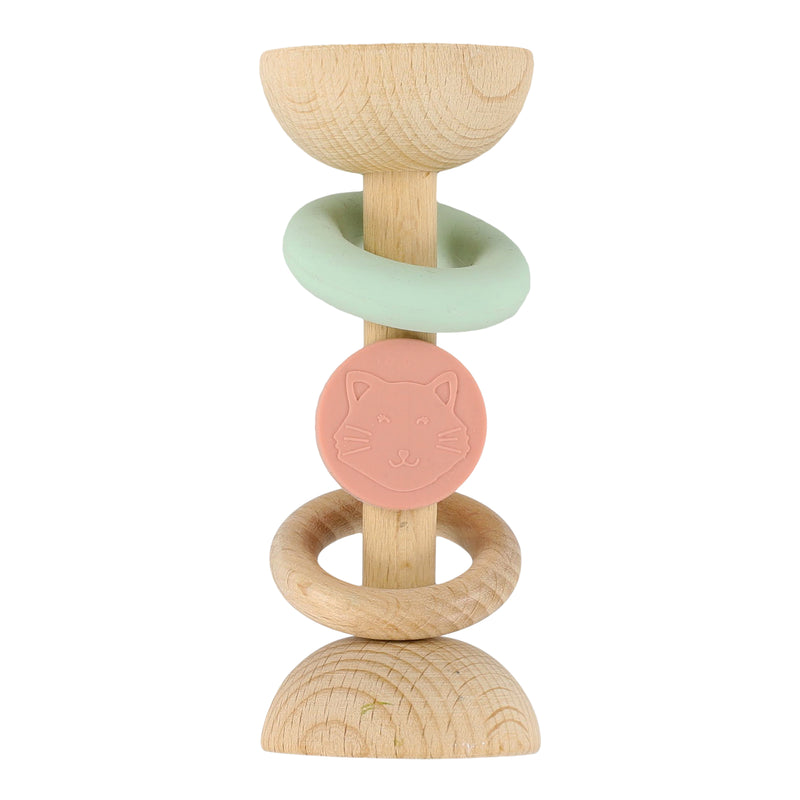 Wooden silicone rattle - Mrs. Cat - FSC 100%