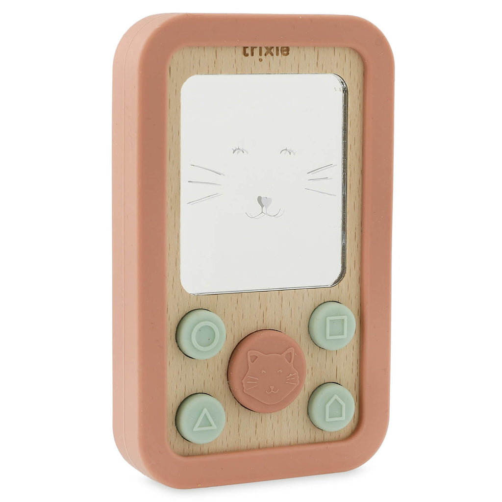 Wooden silicone baby phone - Mrs. Cat - FSC 100%