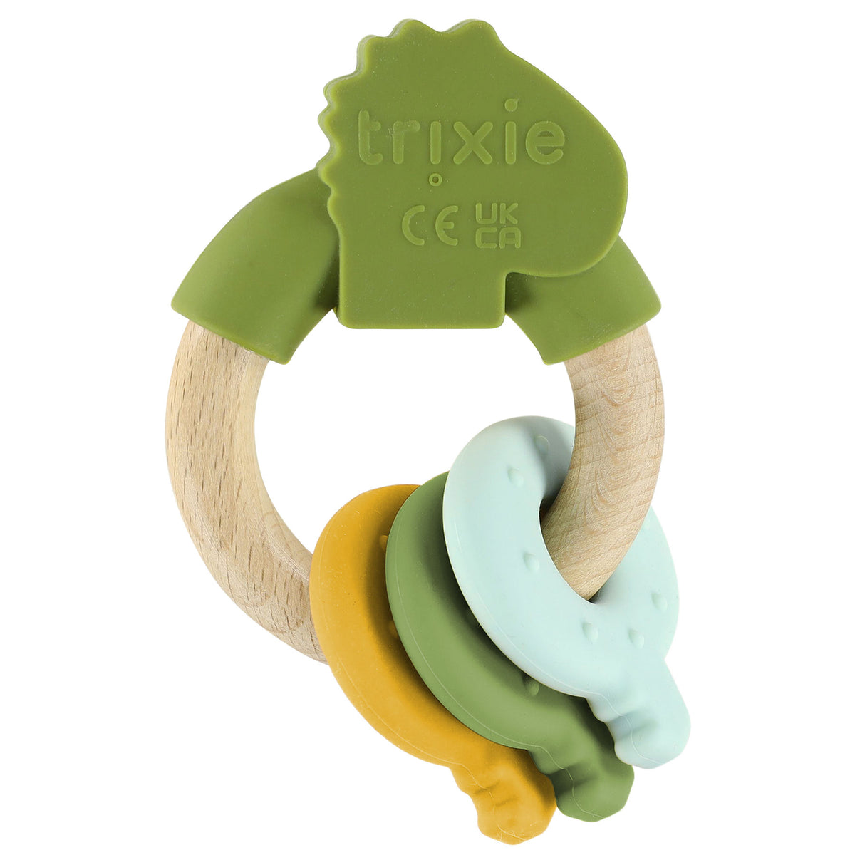 Wooden silicone activity ring - Mr. Dino - FSC 100%