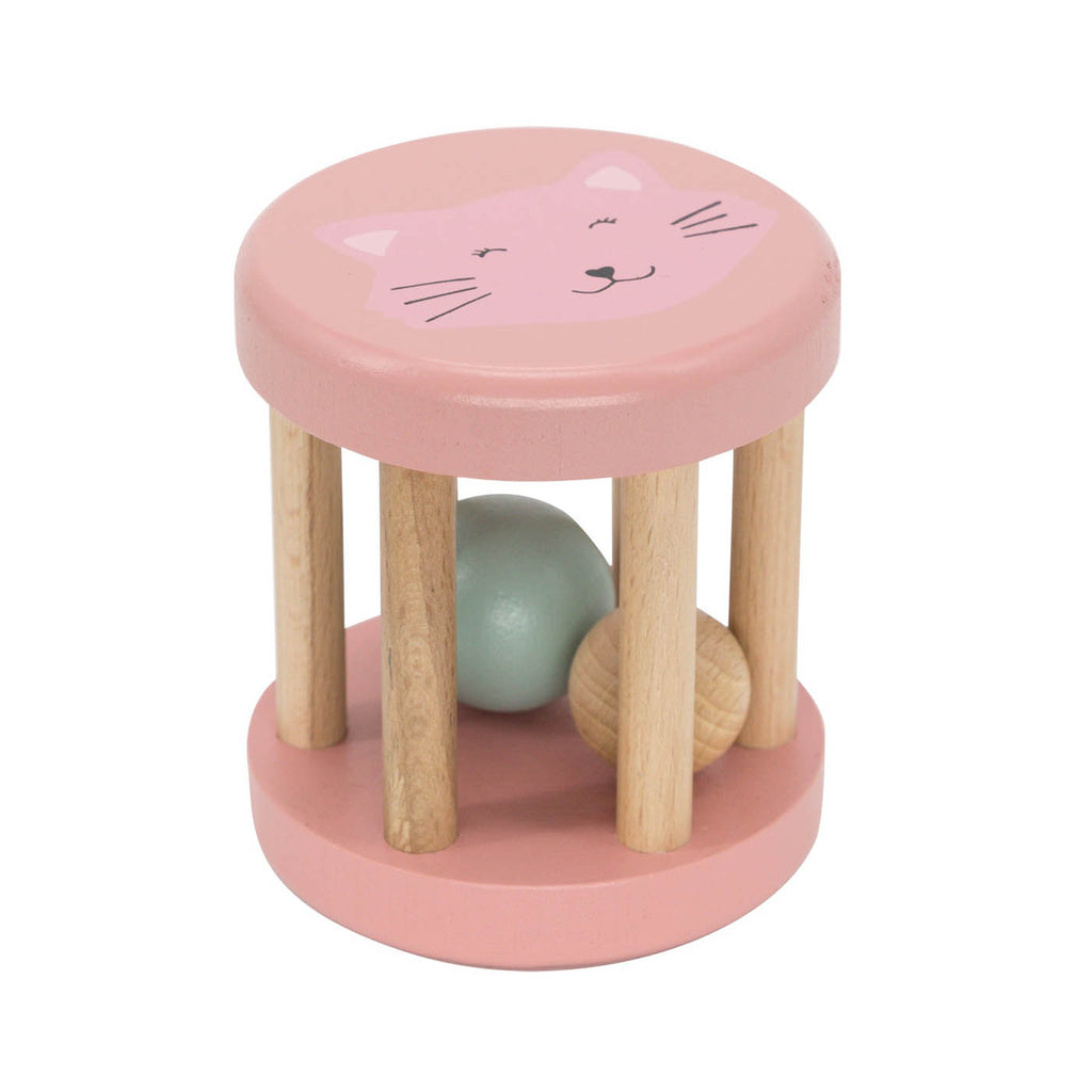 Wooden rolling rattle - Mrs. Cat - FSC 100%