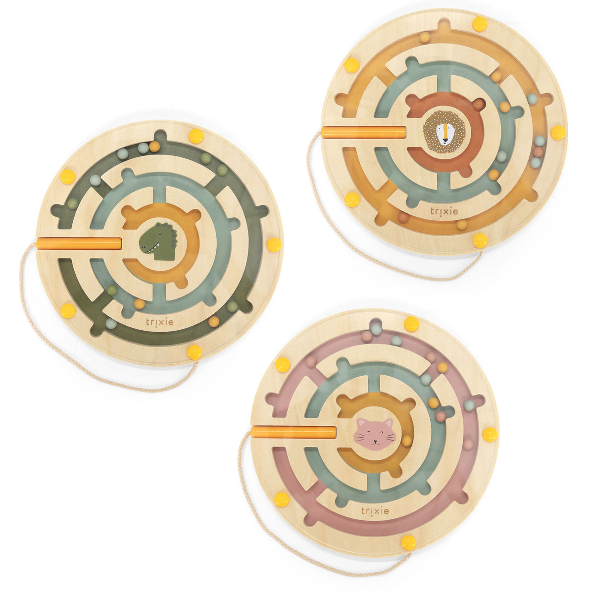 Labyrinthe magnétique rond en bois boîte – 6 pièces