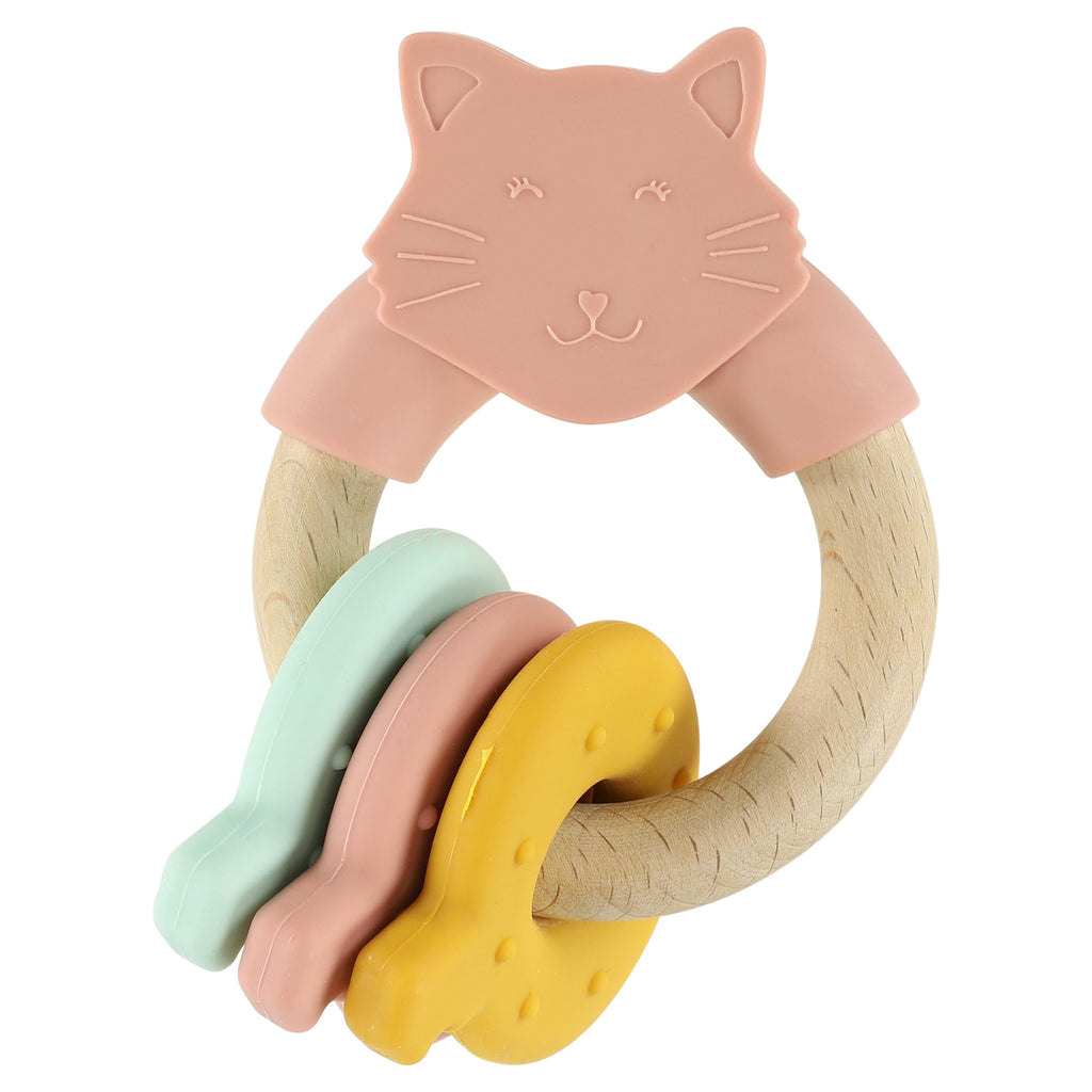 Wooden silicone activity ring - Mrs. Cat - FSC 100%