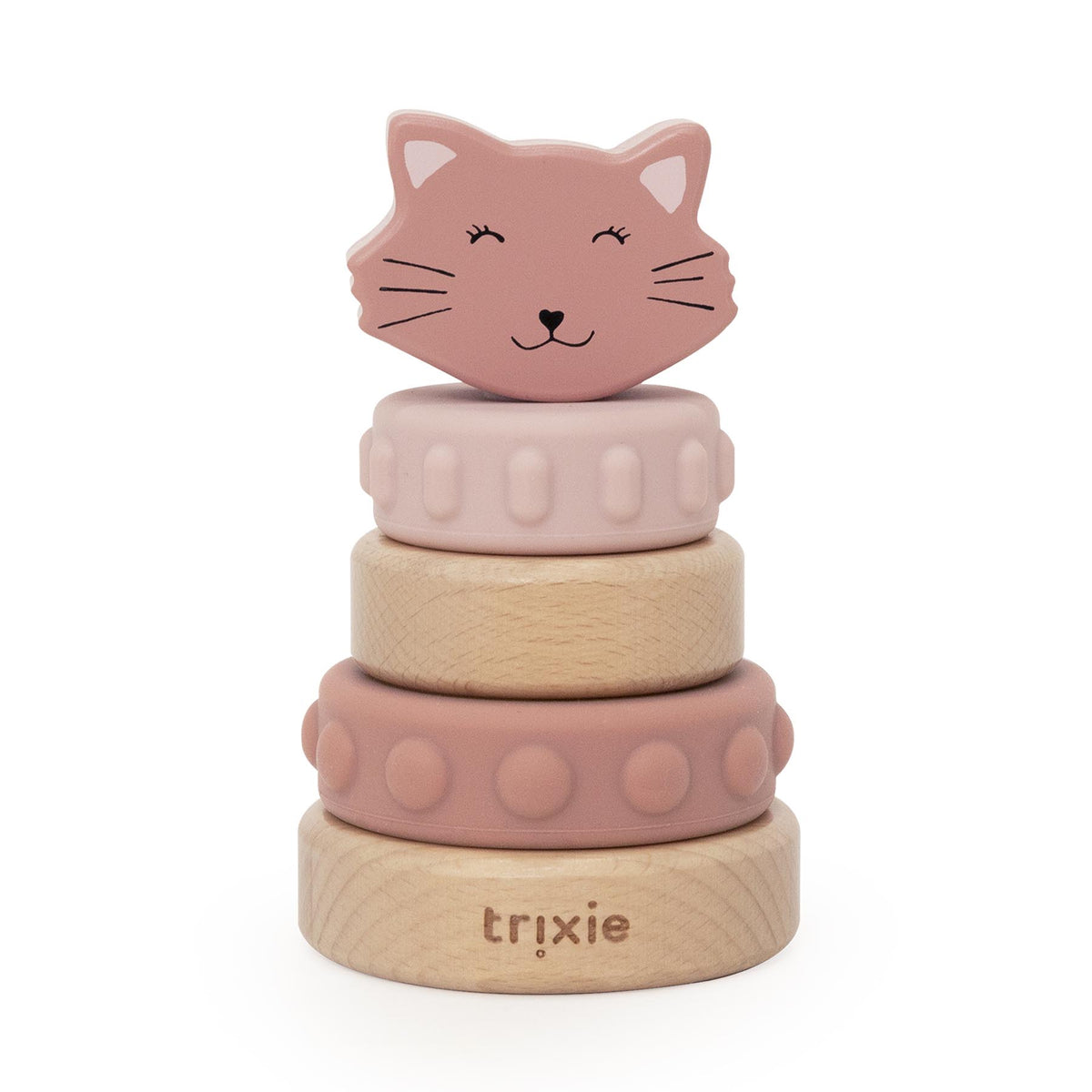Wooden silicone stacking tower - Mrs. Cat - FSC 100%