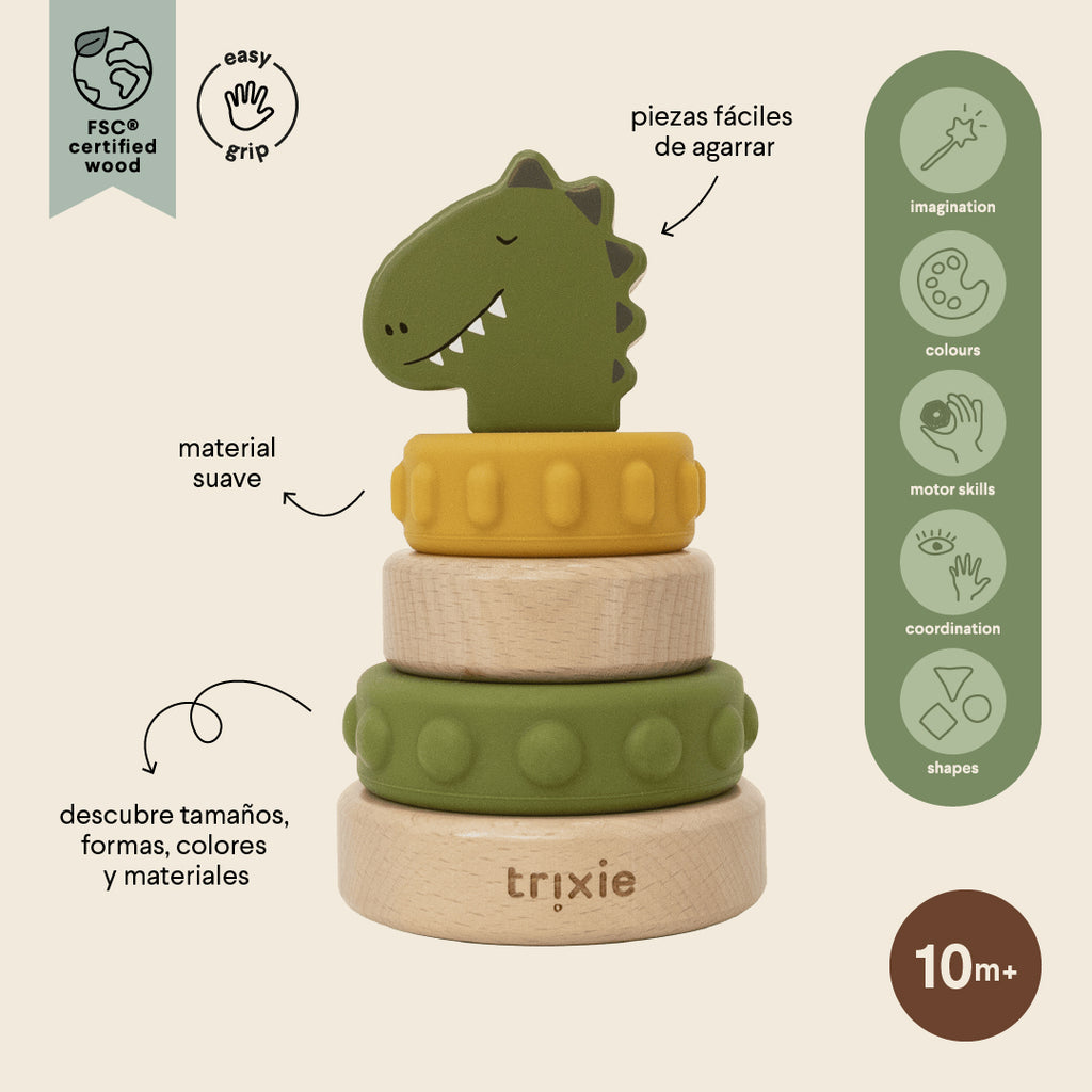 Torre apilable de madera y silicona - Mr. Dino