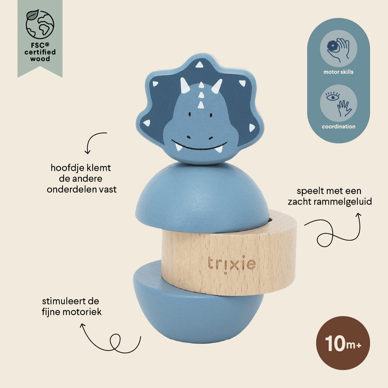 Wooden rattle stacker - Mr. Triceratops - FSC 100%