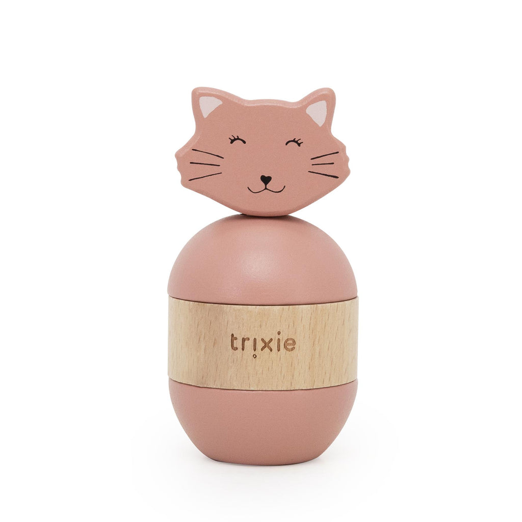 Juguete apilable con sonajero de madera - Mrs. Cat
