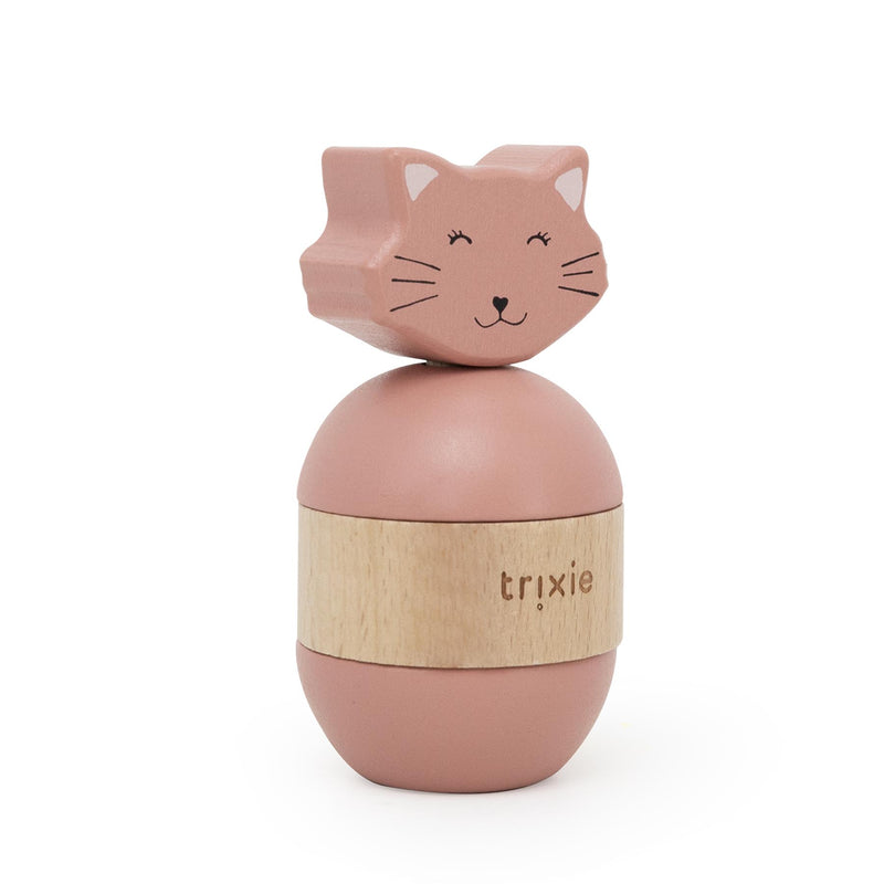 Juguete apilable con sonajero de madera - Mrs. Cat