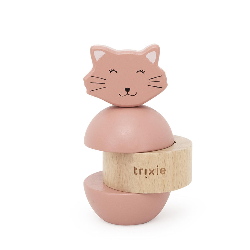Juguete apilable con sonajero de madera - Mrs. Cat