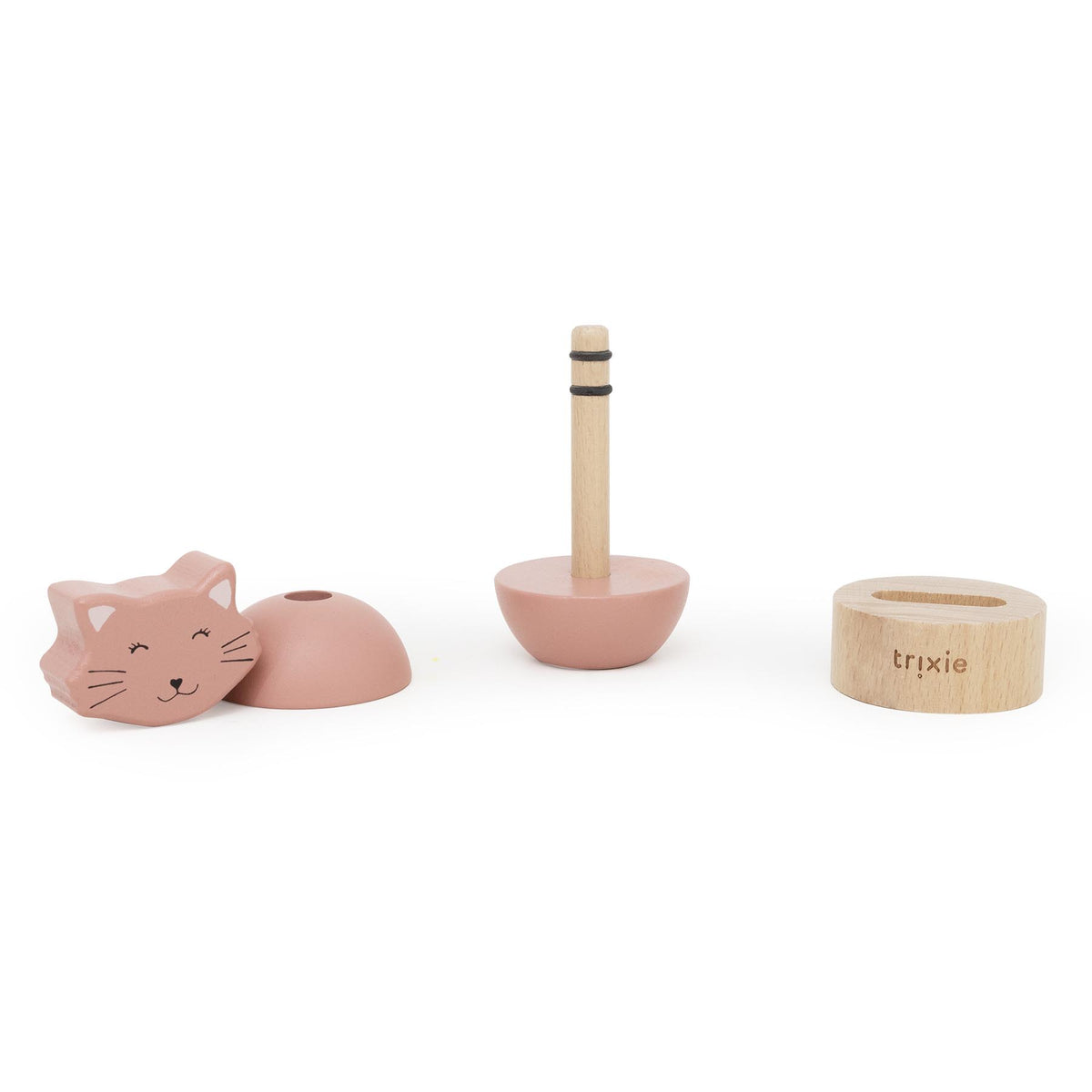 Juguete apilable con sonajero de madera - Mrs. Cat