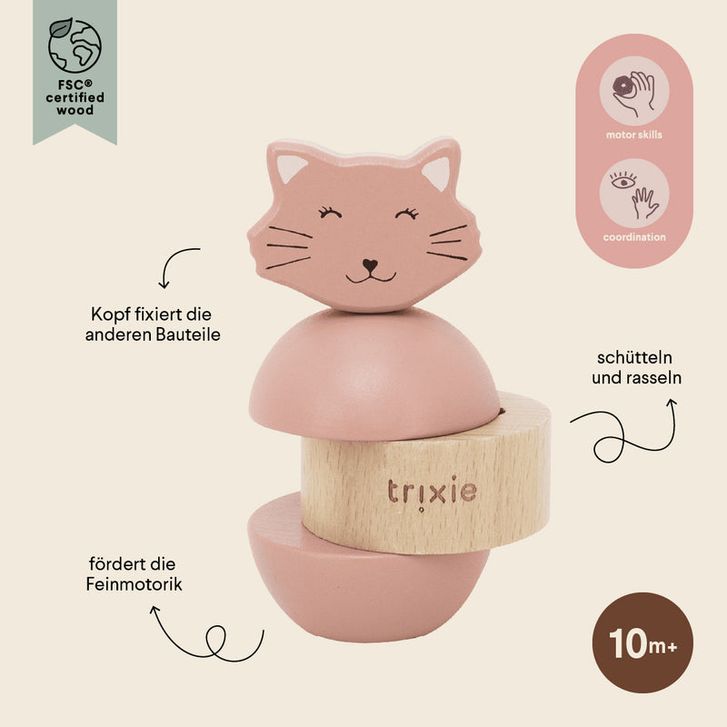 Juguete apilable con sonajero de madera - Mrs. Cat