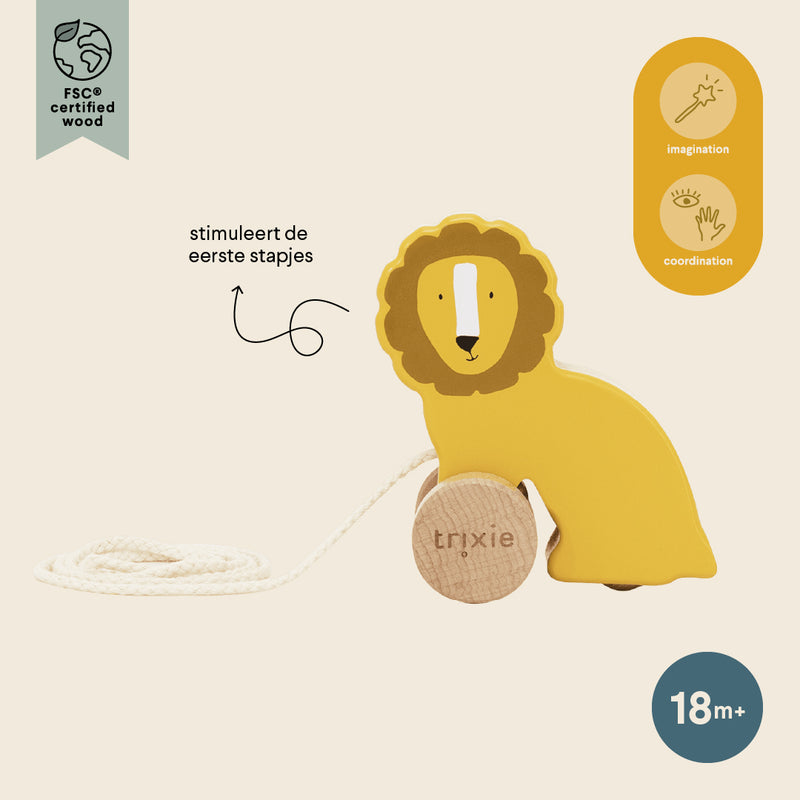 Wooden small pull along toy - Mr. Lion - FSC 100%