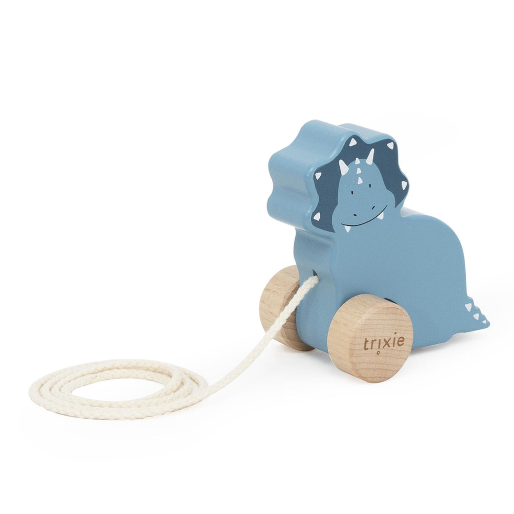 Wooden small pull along toy - Mr. Triceratops - FSC 100%