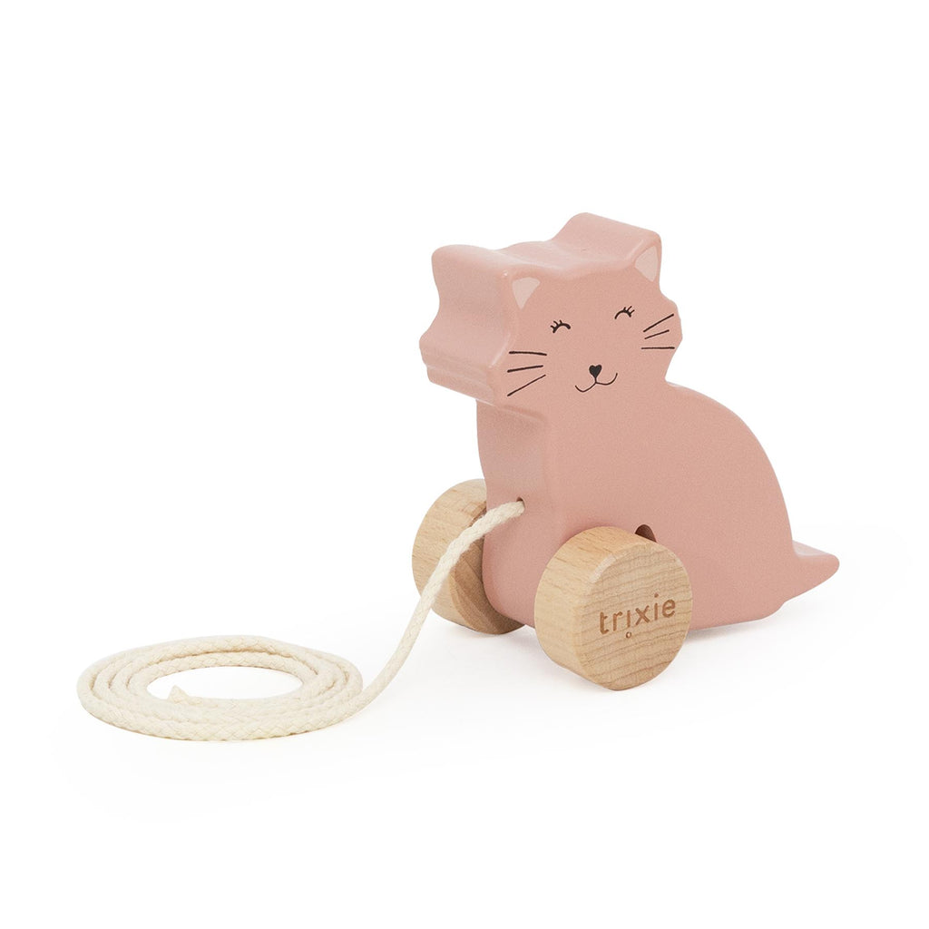 Wooden small pull along toy - Mrs. Cat - FSC 100%