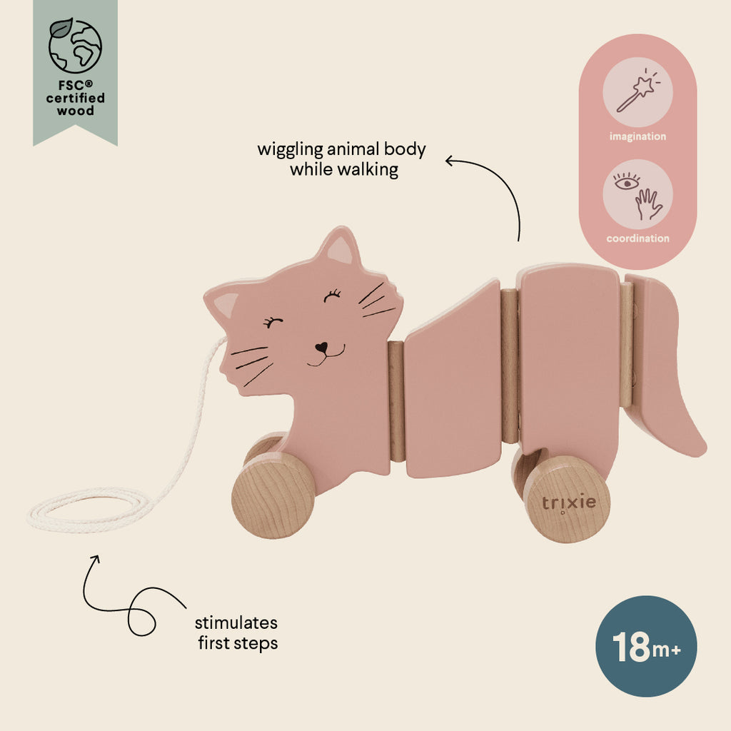 Houten waggel trekspeeltje - Mrs. Cat