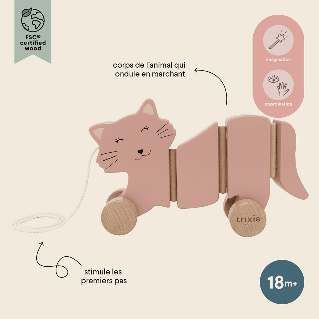Houten waggel trekspeeltje - Mrs. Cat