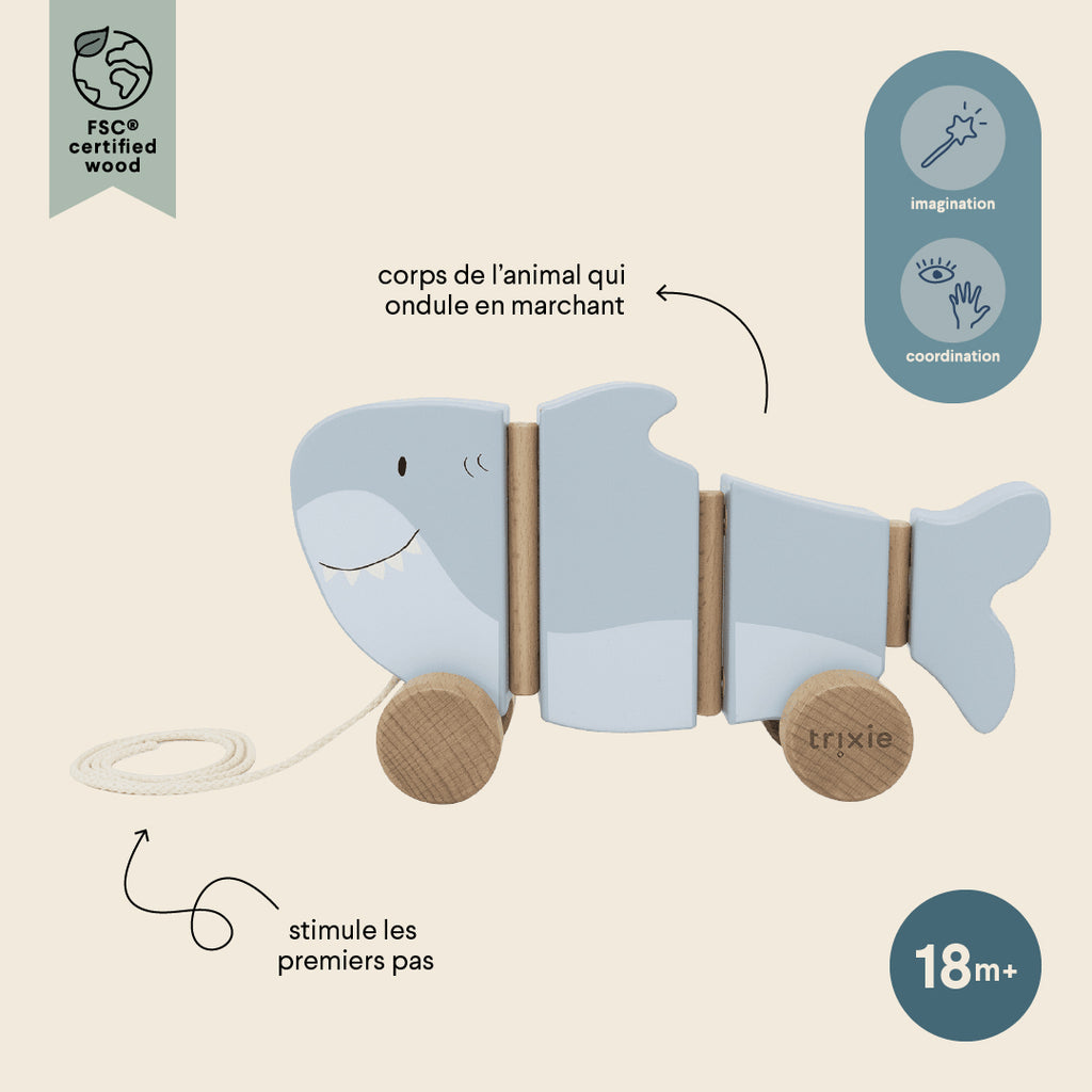 Wackel-Nachziehtier aus Holz - Mr. Shark