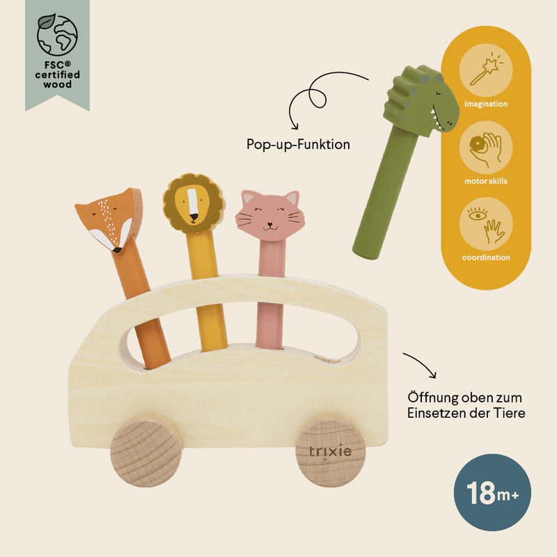 Wooden pop-up animal bus - FSC 100%
