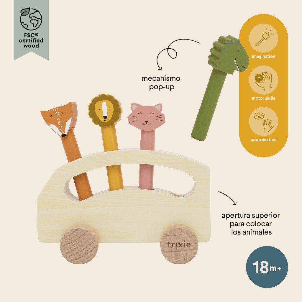 Wooden pop-up animal bus - FSC 100%