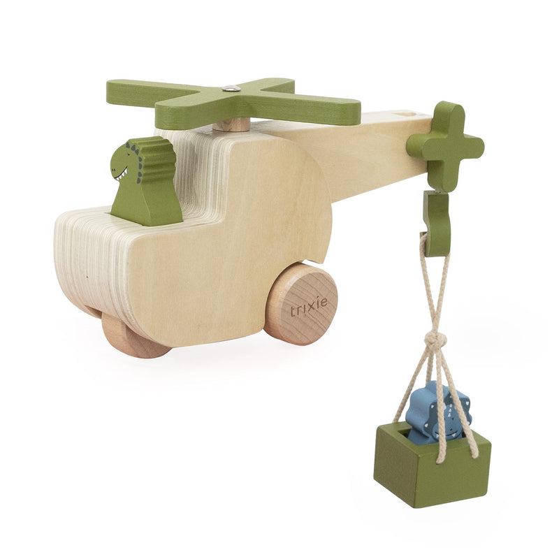 Helicóptero con animales de madera