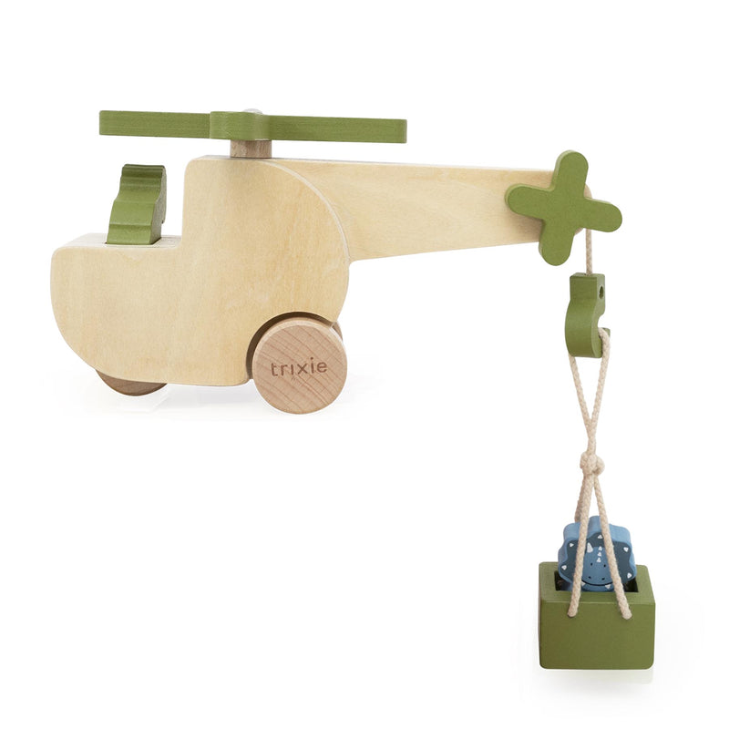 Helicóptero con animales de madera