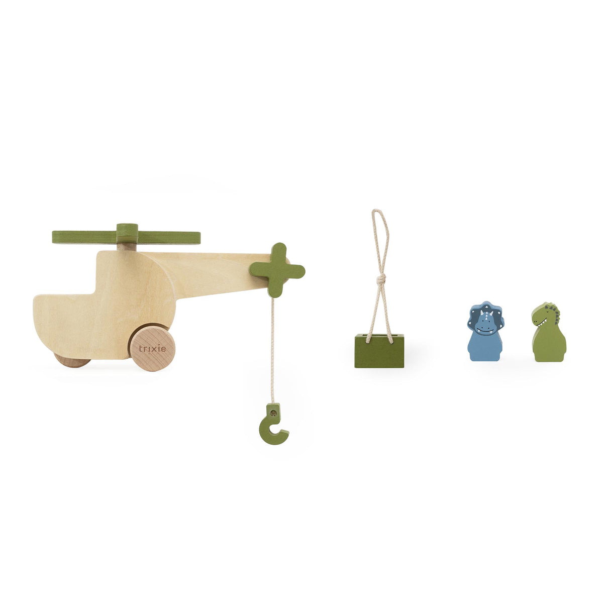 Helicóptero con animales de madera