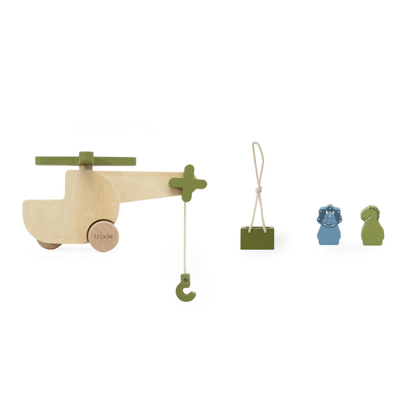 Helicóptero con animales de madera