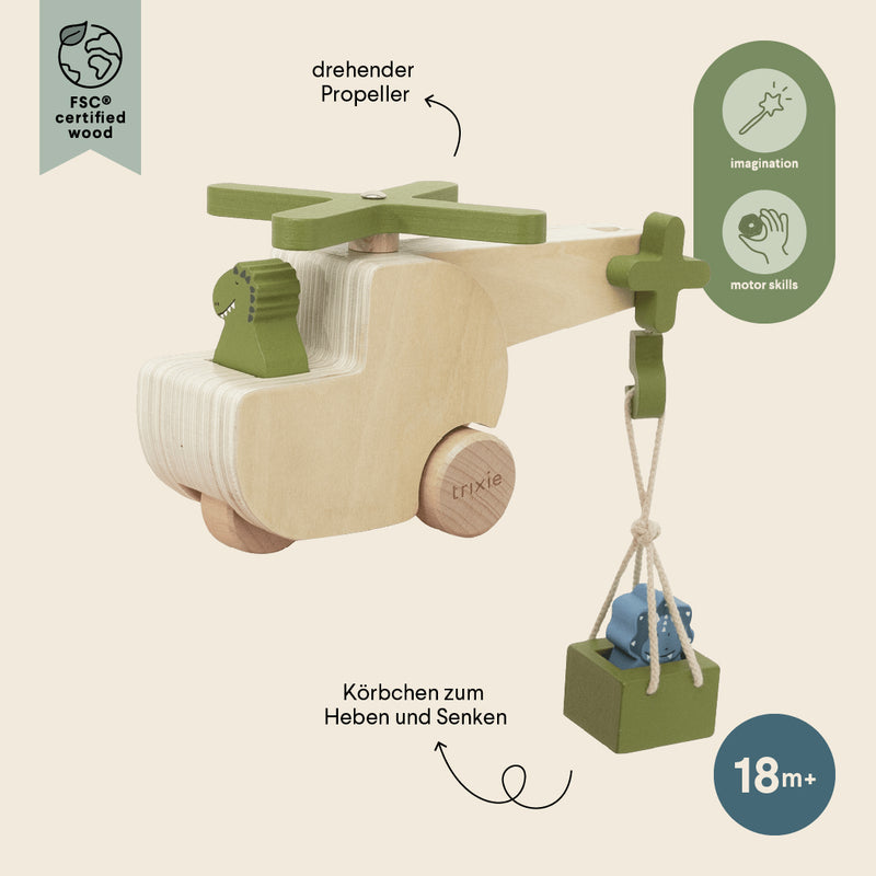Helicóptero con animales de madera