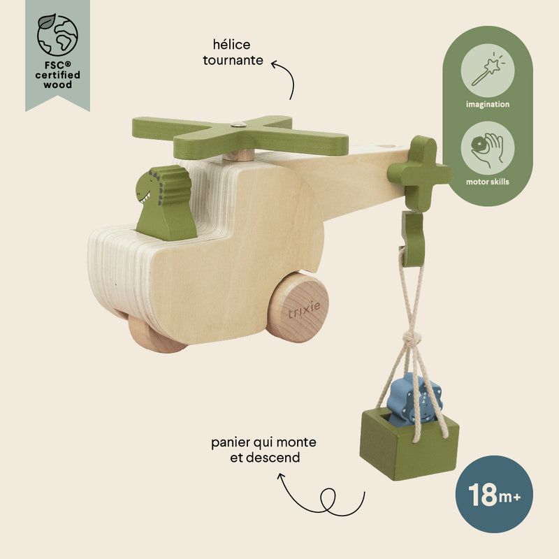 Helicóptero con animales de madera