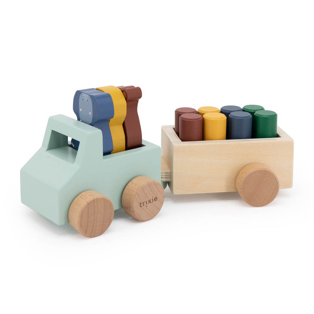Wooden animal car with trailer - FSC 100%