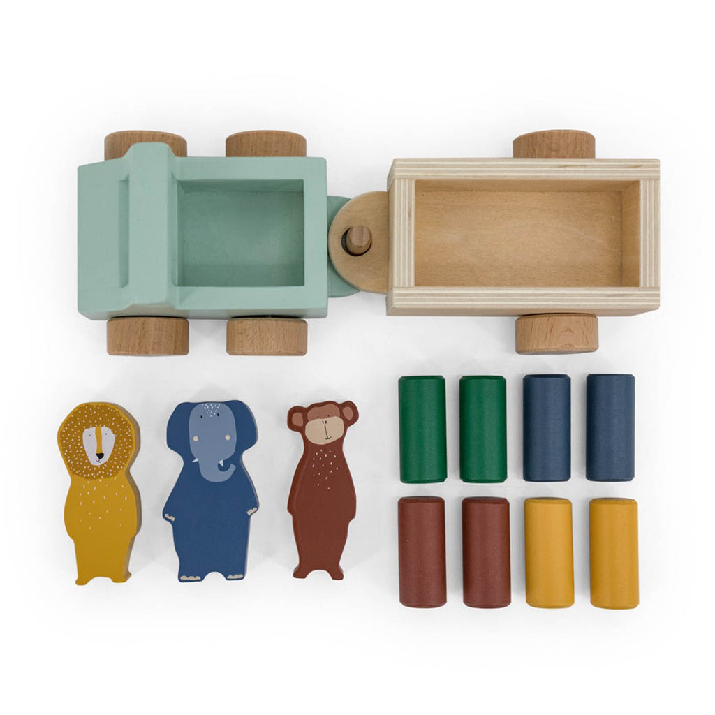 Wooden animal car with trailer - FSC 100%