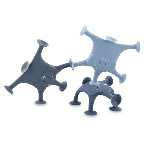 Animal suction game - 3pcs - Mrs. Elephant's family blue