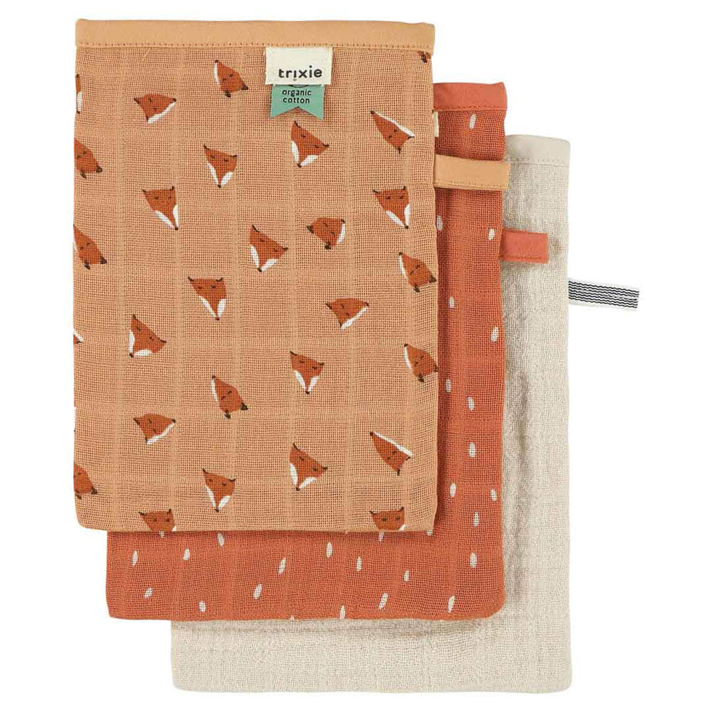 Gants de toilette en mousseline 3-pack mix - Fierce Fox