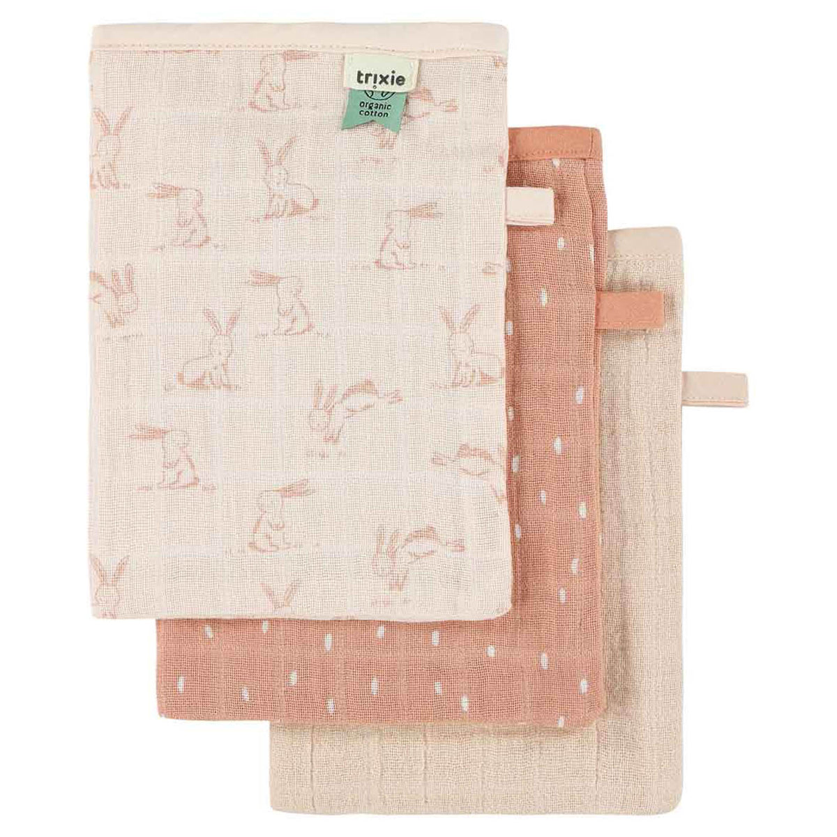 Muslin washcloths 3-pack mix - Rosy Rabbit